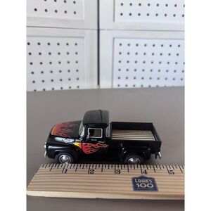 1956 Ford F-100 Pickup Truck Diecast Model Pull Back Toy 1:38 - Black W/ Flames